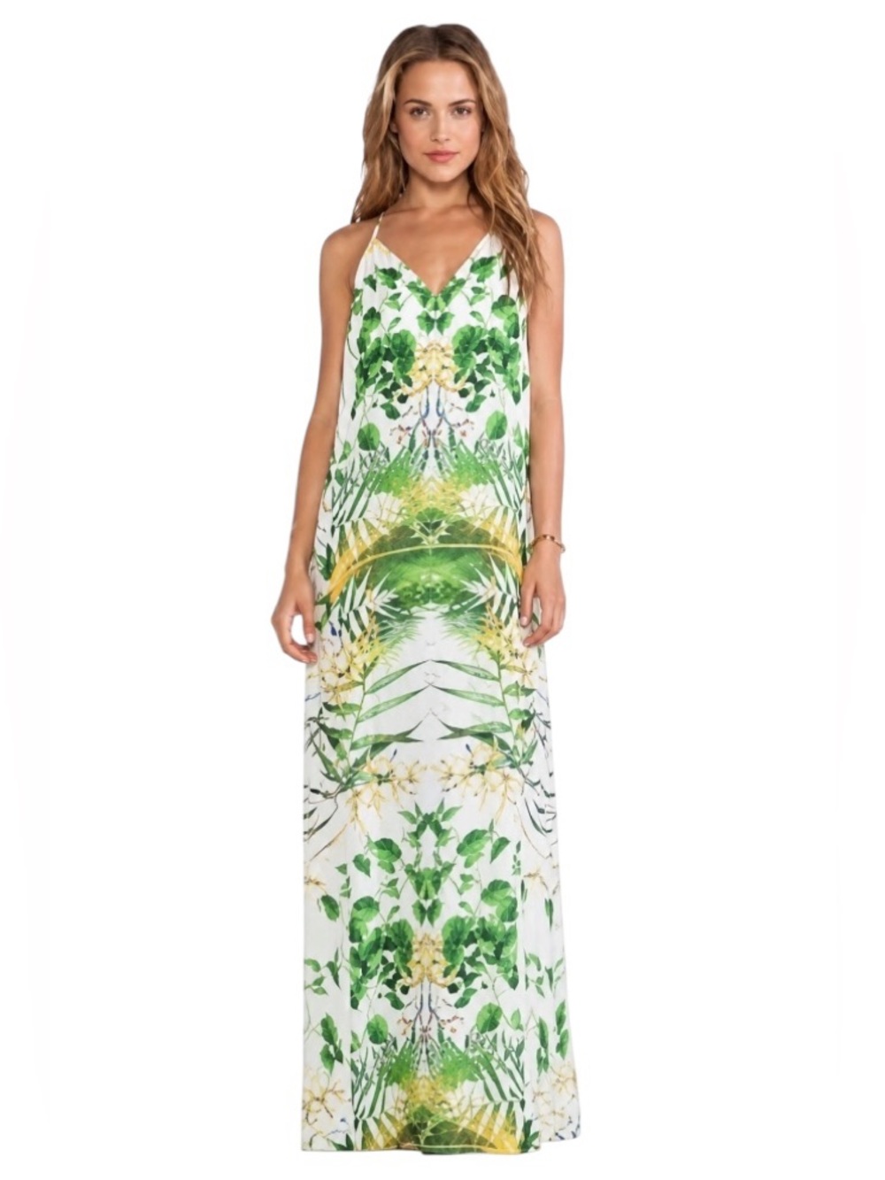 Alice + Olivia Dove Relaxed Maxi Dress Sunburst Palm Size Large Resort Cruise
